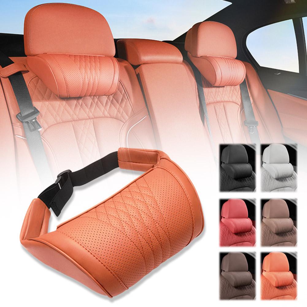 Memory Foam Car Neck Pillow Lumbar Support - Luxuriöses Leder-Auto-Kopfstützenkissen, Nackenstützkissen aus Memory-Schaum, atmungsaktives
