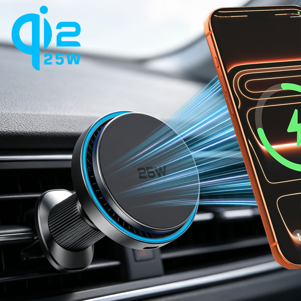 Magnetic Phone Holder For Car Vent - Auto QI2 25W Magnetisches Kabelloses Ladegerät
