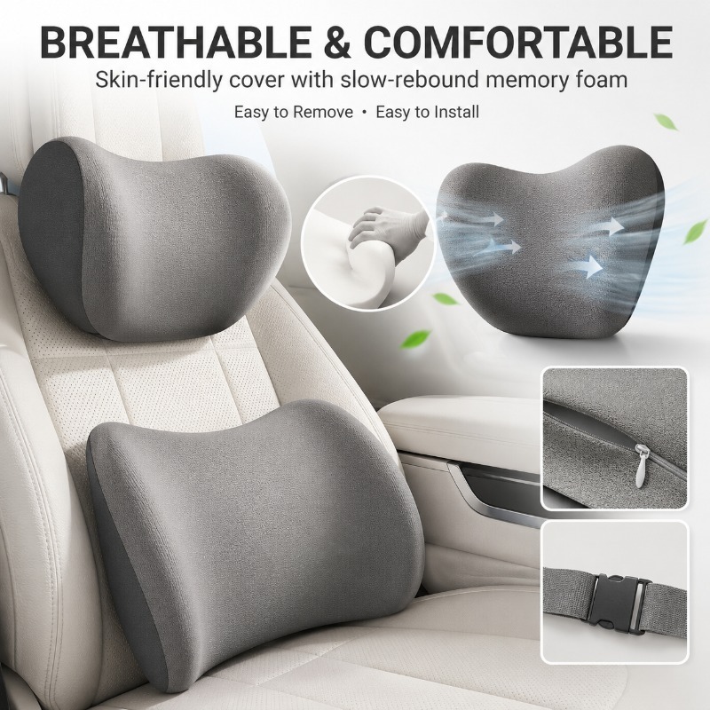 Auto-Kopfstützen-Nackenkissen  – Memory Foam Car Neck Pillow Lumbar Support Bewertung und Preis